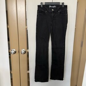 Wrangler Womens 5 Black Mid Rise Boot Cut Denim Straight Leg Jeans Bottoms Pants